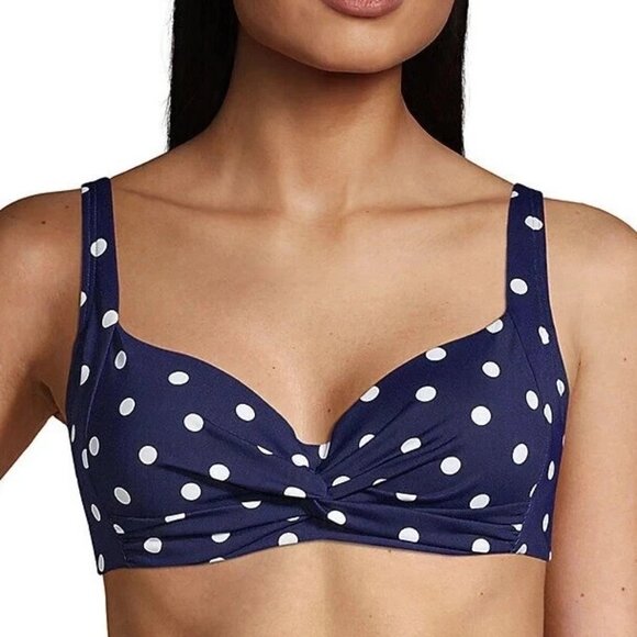 Lands' End DEEP SEA POLKA DOT Twist Front Underwire Bikini Swim Top Size 2,4  Pl - Picture 3 of 10